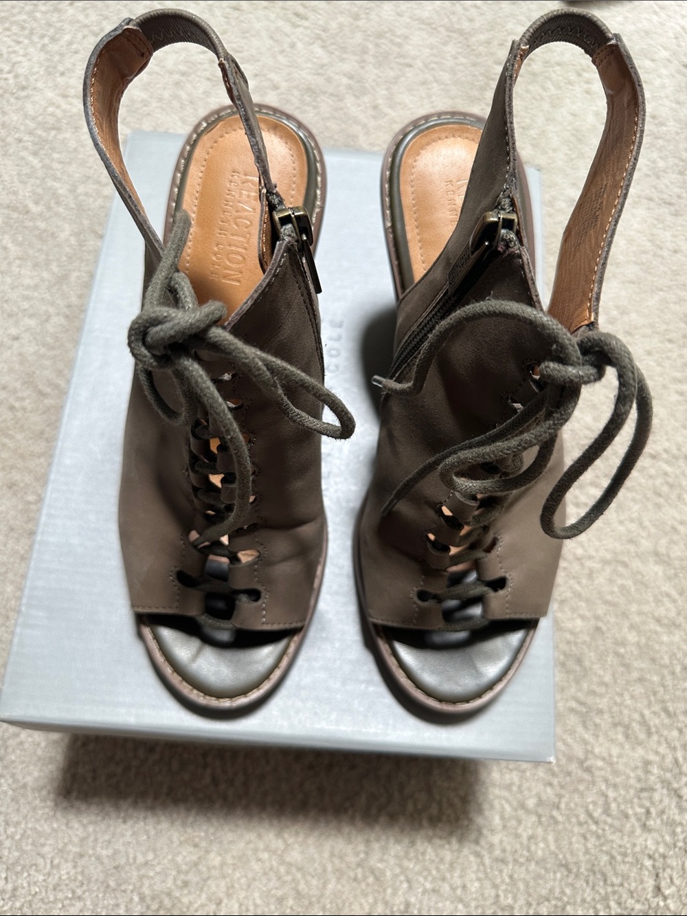 Kenneth Cole Reaction Olive Lace-Up Slingback Heels